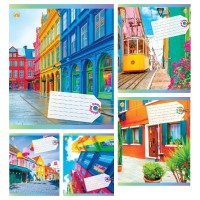 Зошити учнівські 48 аркушів клітинка Тверда Кольорові міста, 10 шт. в упаковці