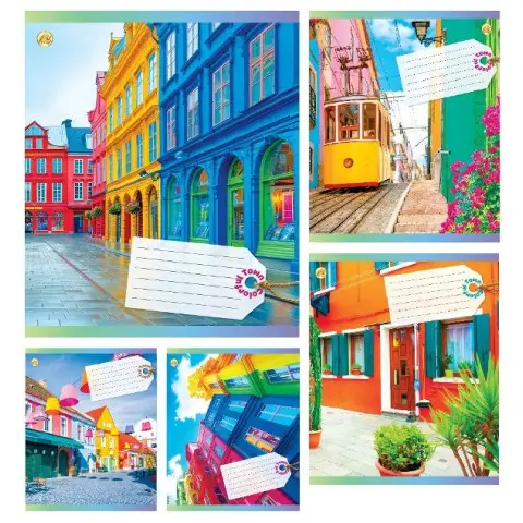 Зошити учнівські 48 аркушів клітинка Тверда Кольорові міста, 10 шт. в упаковці