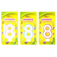 Свічка-цифра з кольоровим контуром і глітером всередині цифра 8 набір 4 шт HS122-8