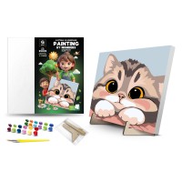 Картина за номерами Qbee Пухнастий котик з дерев’яною підставкою 25×25 см QB900-080