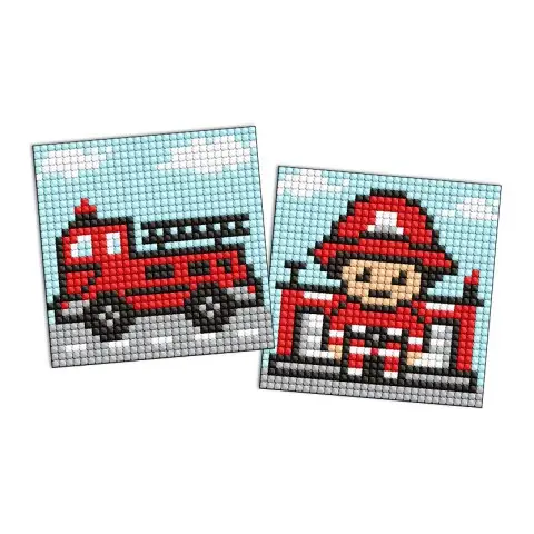 Набір з алмазною мозаїкою на самоклеючій основі для дітей Професії Пожежник, 2 шт. 9x9 см, AMS1099