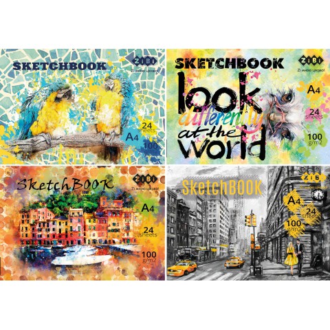 Скетчбук Art Line А4, 24 аркуші, клеєний, білий блок 100 г/м² (В асортименті)