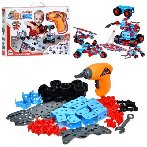 Конструктор на шурупах 10в1 (транспорт, робот), 286 деталей, шурупокрут з рухливою насадкою, 661-301