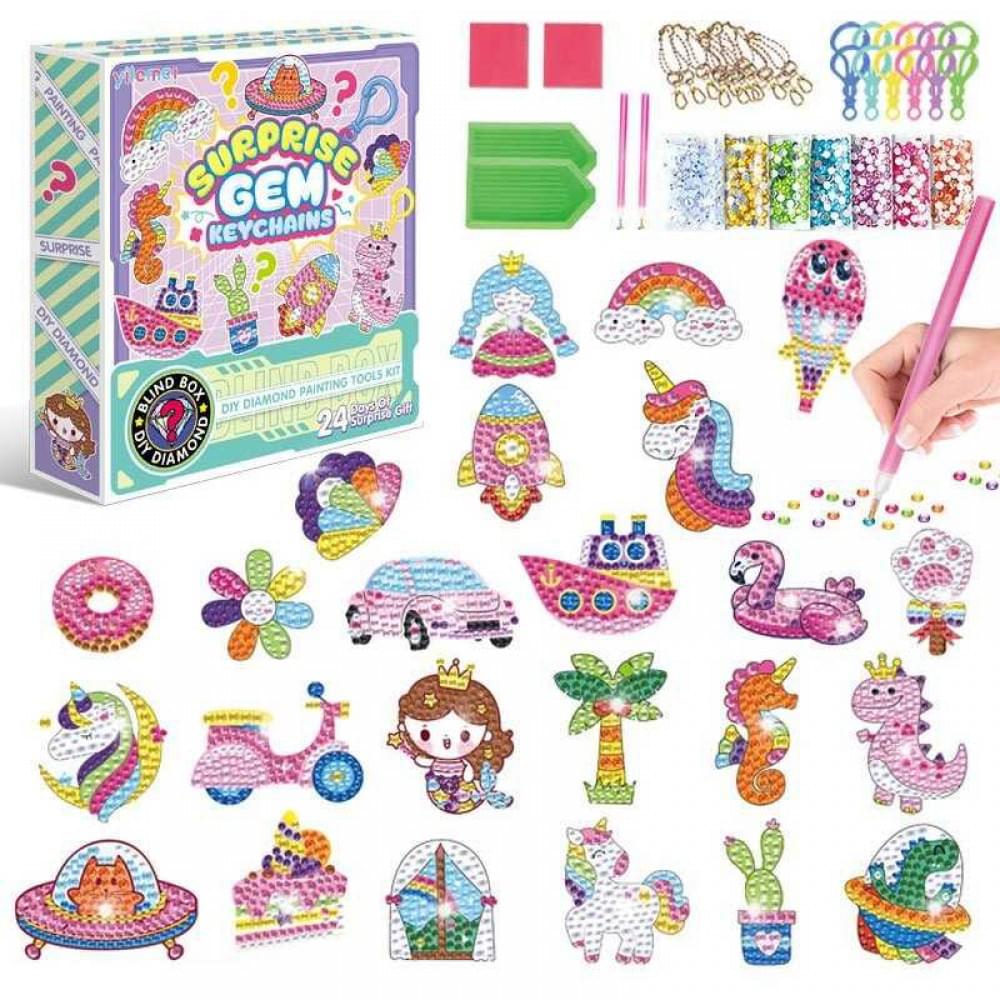 Алмазна мозаїка дитяча у винляді адвент-календаря, 24 брелоки, 24 кріплення, 2 таці, 2 стилуси 21007M