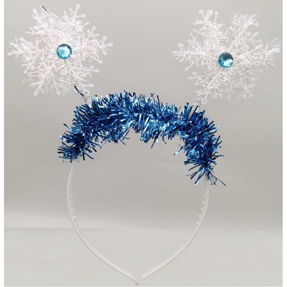 Обруч на голову "Дві Сніжинки білі зі стразами" (30*12)