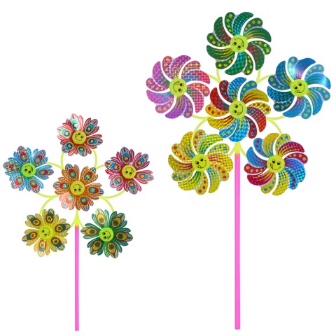 Вітрячок вертушка, діаметр 30 см, 6 квіток 10 см, паличка 30 см, фольга, 24x26x4 см