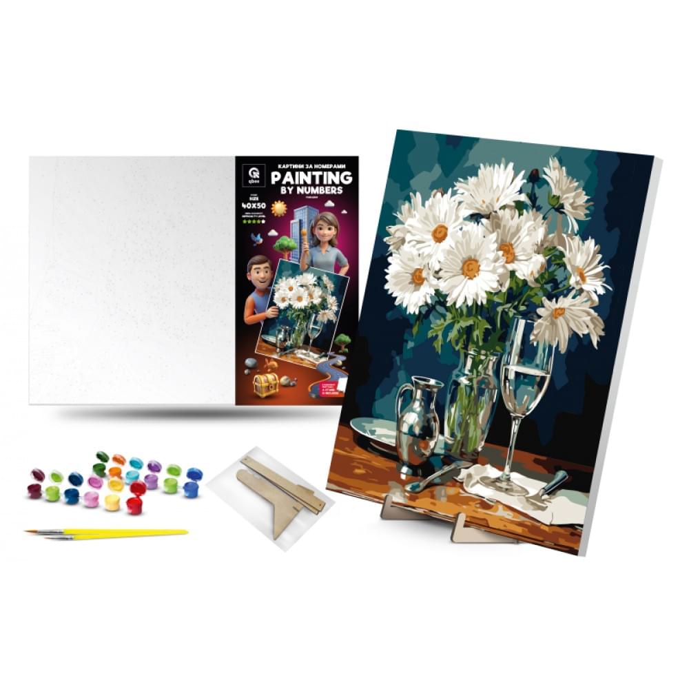 Набір для розпису по номерах Qbee "Ромашки" з дерев'яною підставкою 40х50см QB900-043