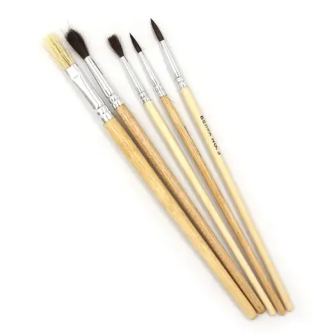 Набір пензлів білка кругла, поні кругла, щетина плоска, 5 шт. в упаковці