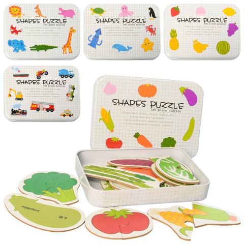 Пазли дерев’яні, від 25 деталей, металевий пенал, MD2335 (В асортименті)