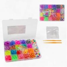 Набір резиночок для плетіння, 20 кольорів, пластикова фурнітура, гачок, намистинки, бокс-органайзер C74657