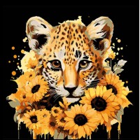 Набір для розпису по номерах Леопард та золоті соняшники, на чорному фоні, 30x30 см, SH3030-21
