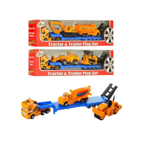 Трейлер метал, 28 см, з будтехнікою, 2 шт. (В асортименті)