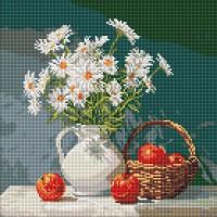 Алмазна мозаїка на підрамнику Букет ромашок з яблуками Ideyka 40×40 см AMO8339