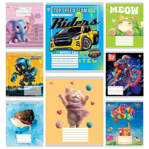 Зошити учнівські 12 аркушів коса лінія Тверда Мікс 9, 25 шт. в упаковці