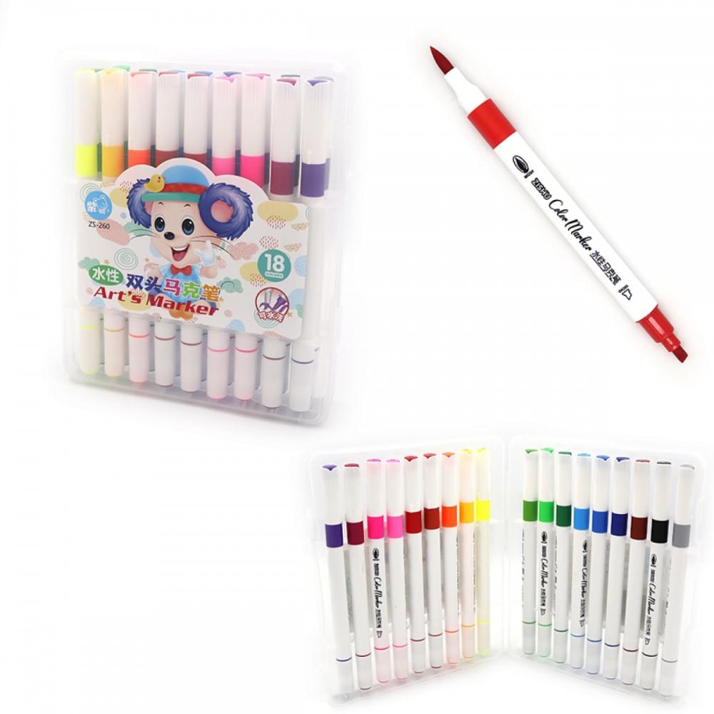 Набір скетч маркерів двусторонніх "Mouse" 18 штук, 18 кольорів у пластиковому боксі 260-18