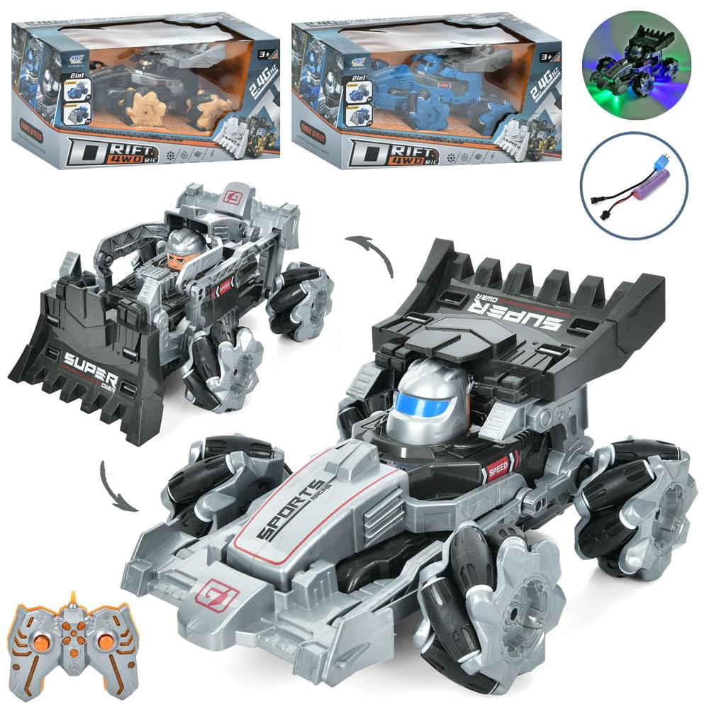Машинка р/к2,4G, акум, 25см, трансформер, трюкова, музика, світло, USBзарядне, 3 кольори, в кор-ці, 35,5-20-17,5см /6/