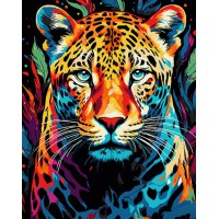 Набір для розпису по номерах Райдужний леопард, Strateg, на чорному фоні, 40x50 см, AH1061