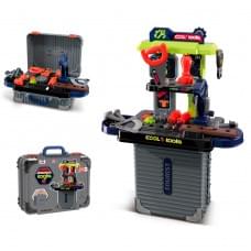 Стіл з інструментами 35,5-18-в47см, молоток, пила, гайк.ключ, викрутки, в чемодані/карт.обгортка, 23,5-19,5-9см /24/