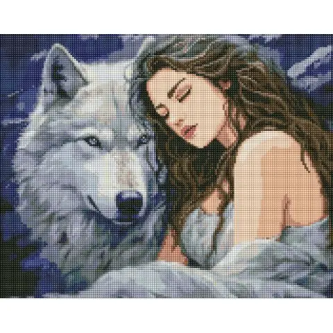 Набір з алмазною мозаїкою на підрамнику Під захистом вовка Ideyka AMO7897, 40x50 см