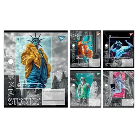 Зошити учнівські 96 аркушів клітинка Yes Insta Storys, 5 шт. в упаковці