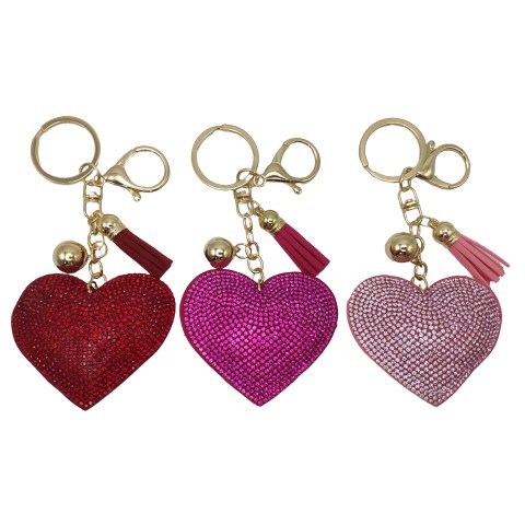 Брелок зі стразами Серце об’ємне з пензликом 6 см (В асортименті)