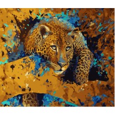Картина за номерами  втомлений леопард strateg розміром 40х50 см (gs1008)