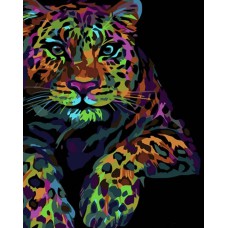 Картина за номерами  поп-арт леопард strateg на чорному фоні розміром 40х50 см (ah1046)