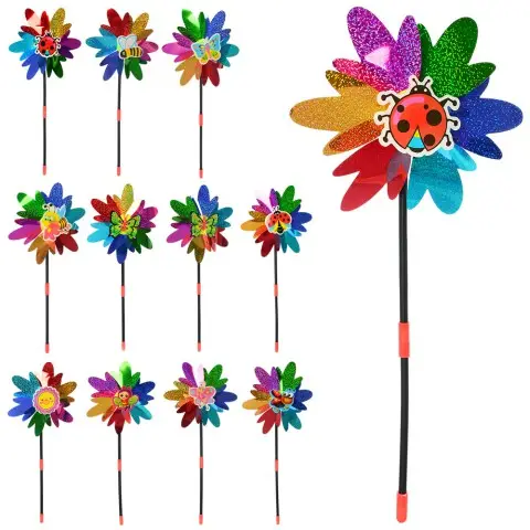 Вітрячок маленький, квітка, діаметр 19.5 см, паличка 36 см, фольга, 2 шт. в упаковці (В асортименті)