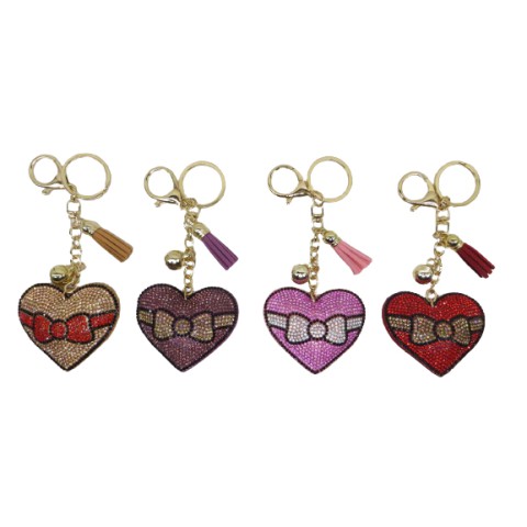 Брелок зі стразами Серце-бантик з пензликом 6 см (В асортименті)