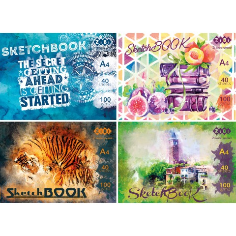 Скетчбук Art Line А4, 40 аркушів, клеєний, білий блок 100 г/м² (В асортименті)