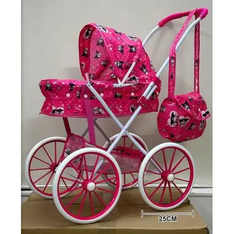 Візок для ляльок "TK Group", складна конструкція, пупс до 45 см, сумочка, кошик, металевий каркас