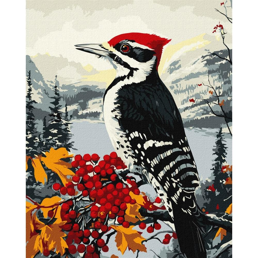 Набір для розпису по номерах "Дятел на гілці" Ideyka 40х50см КНО6777