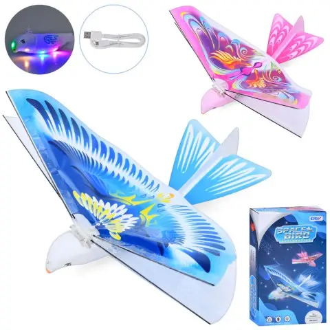 Літак птах, 19 см, акумулятор, світло, літає, USB-зарядка, 14x24x6 см (В асортименті)