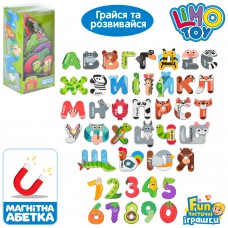 Набір магнітний літери та цифри (УКР), назви тварин на укр.мов, картон, у слюді,9-18-6см /24/