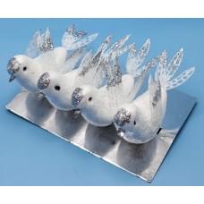 Набір іграшок на ялинку з кліпсою "Пташки білі зі сріблом -4шт." 14см уп.PVC (1*216)