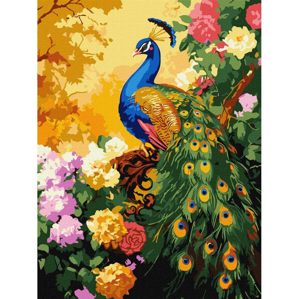 Набір для розпису по номерах "Павич у квітах" Ideyka 30х40см КНО6806