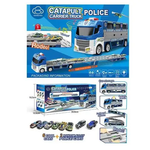 Трейлер-трек Поліція 38×15 см трек 135 см запуск світло звук 2 метал + 6 пластик T907A