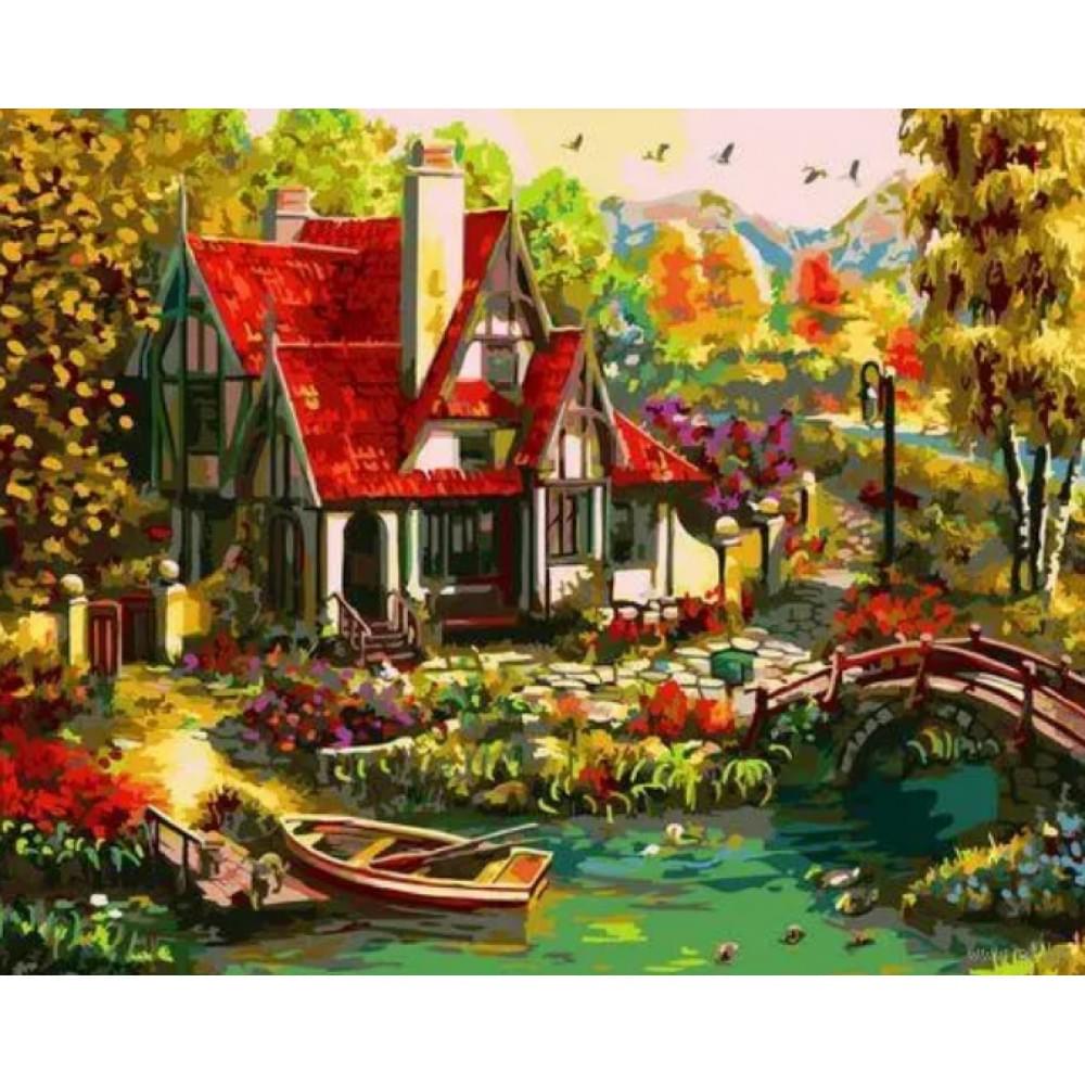 Алмазна мозаїка за номерами 40*50 "Казковий будинок" карт уп. (полотно на рамі)