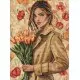 Набір з алмазною мозаїкою на підрамнику Дівчина у пальто з тюльпанами Ideyka AMO8221, 30x40 см