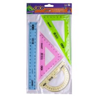 Комплект, лінійка 20 см, 2 косинці, транспортир, тоновані (В асортименті)