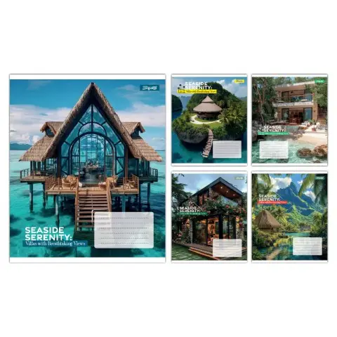 Зошити учнівські 36 аркушів лінія 1B Seaside Serenity, 15 шт. в упаковці