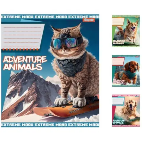 Зошити учнівські 18 аркушів клітинка 1B Adventure animals, 25 шт. в упаковці