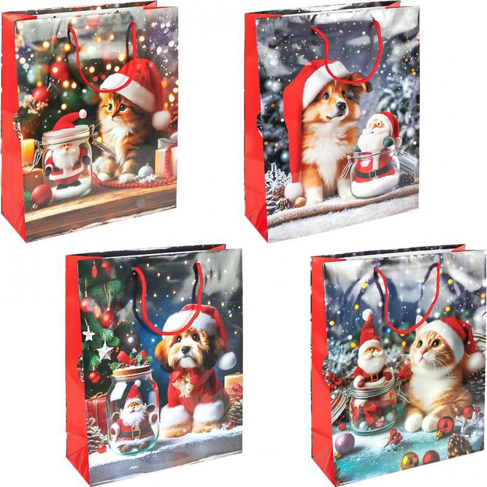 Подарунковий пакет "Новий Рік" 32х44х11см, набір з 4-х штук 2577-3(123385)