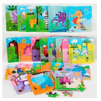 Дерев’яна іграшка Пазли, 9 деталей (тварини, транспорт, морські мешканці), 9x9x0.5 см (В асортименті)
