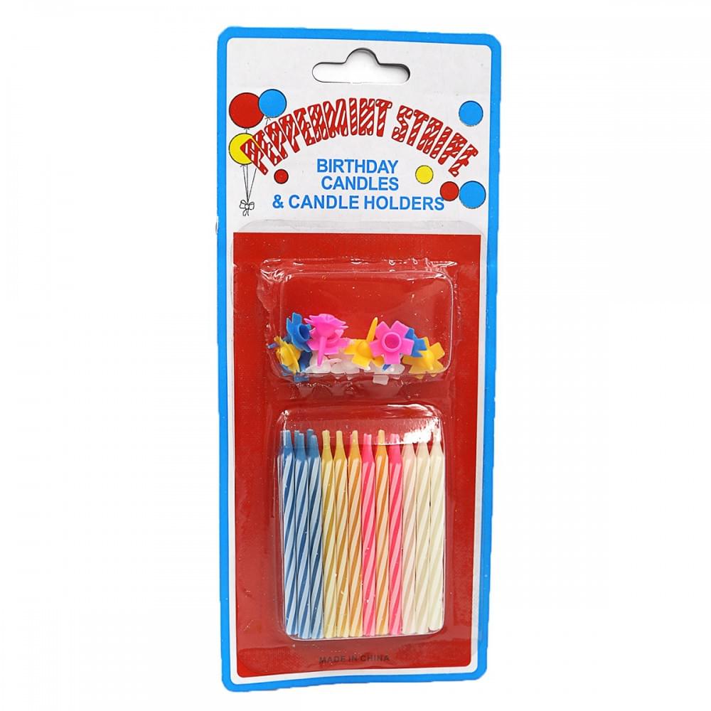 Набор свечей для торта "Happy Birthday" 0,3*5,5см, mix4, 24шт., без/этик.