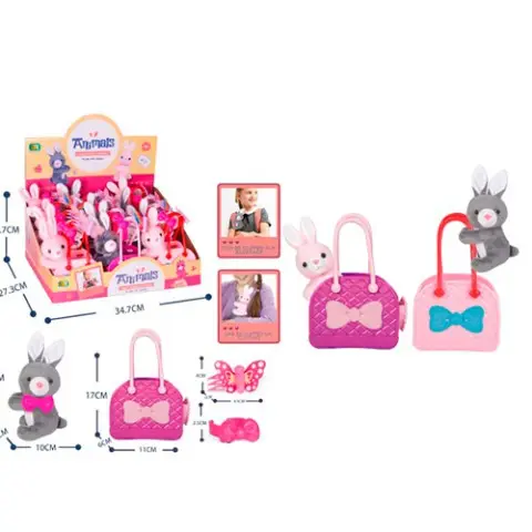 М’яка іграшка Зайчик, 12 см, плюшевий, сумочка, аксесуари, DR5040 (В асортименті)
