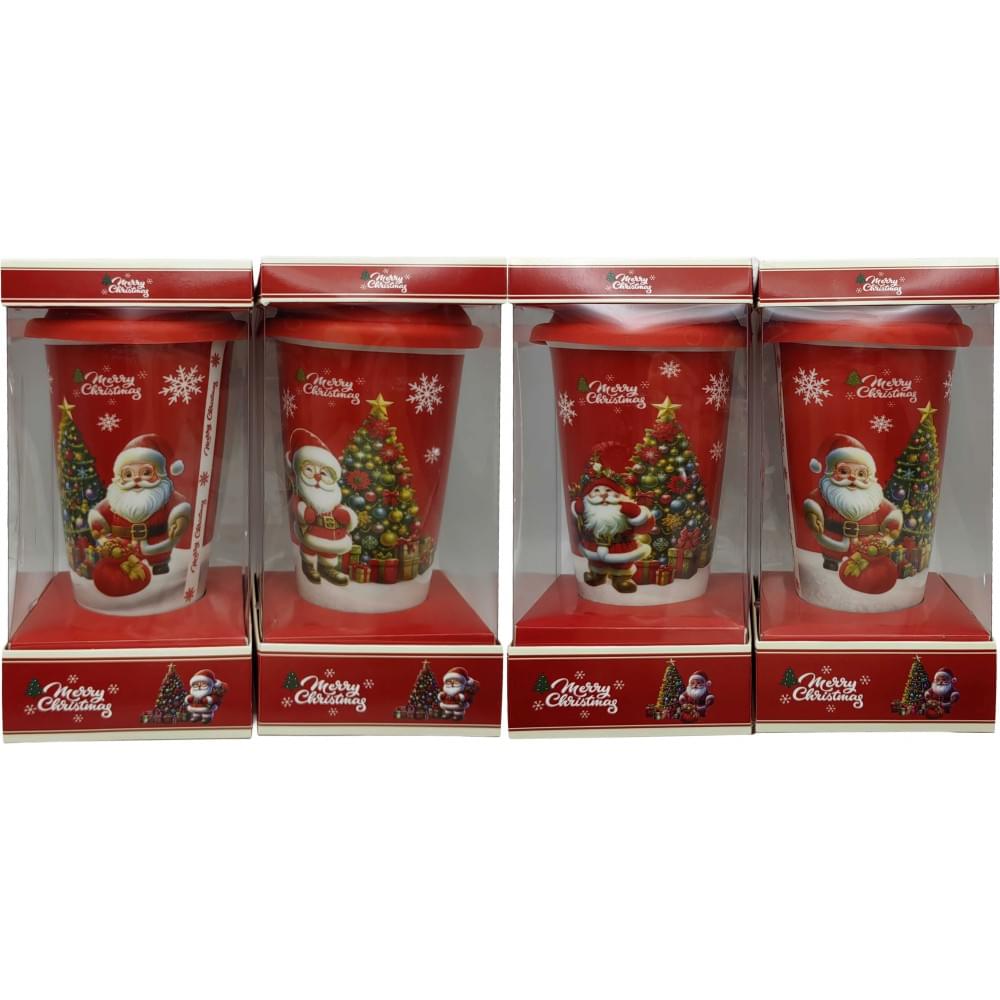 Склянка керам.420мл "Д.Мороз, Ялинка" силікон.кришка ,4в.(10*6)