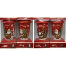 Склянка керам.420мл "Д.Мороз, Ялинка" силікон.кришка ,4в.(10*6)