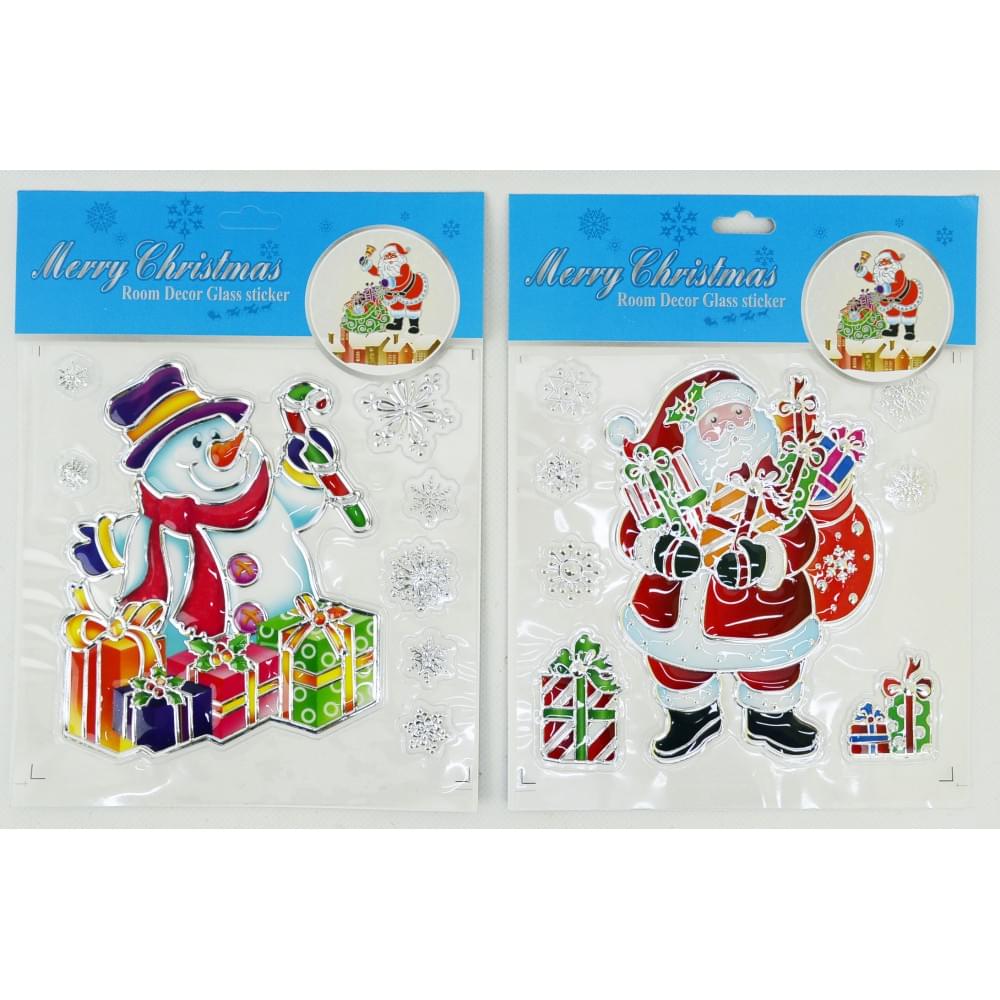 Наклейки для окон силикон "Santa" 19*25см, mix 1шт/этик