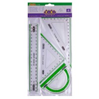 Комплект, лінійка 20 см, 2 косинці, транспортир, з салатовою смужкою